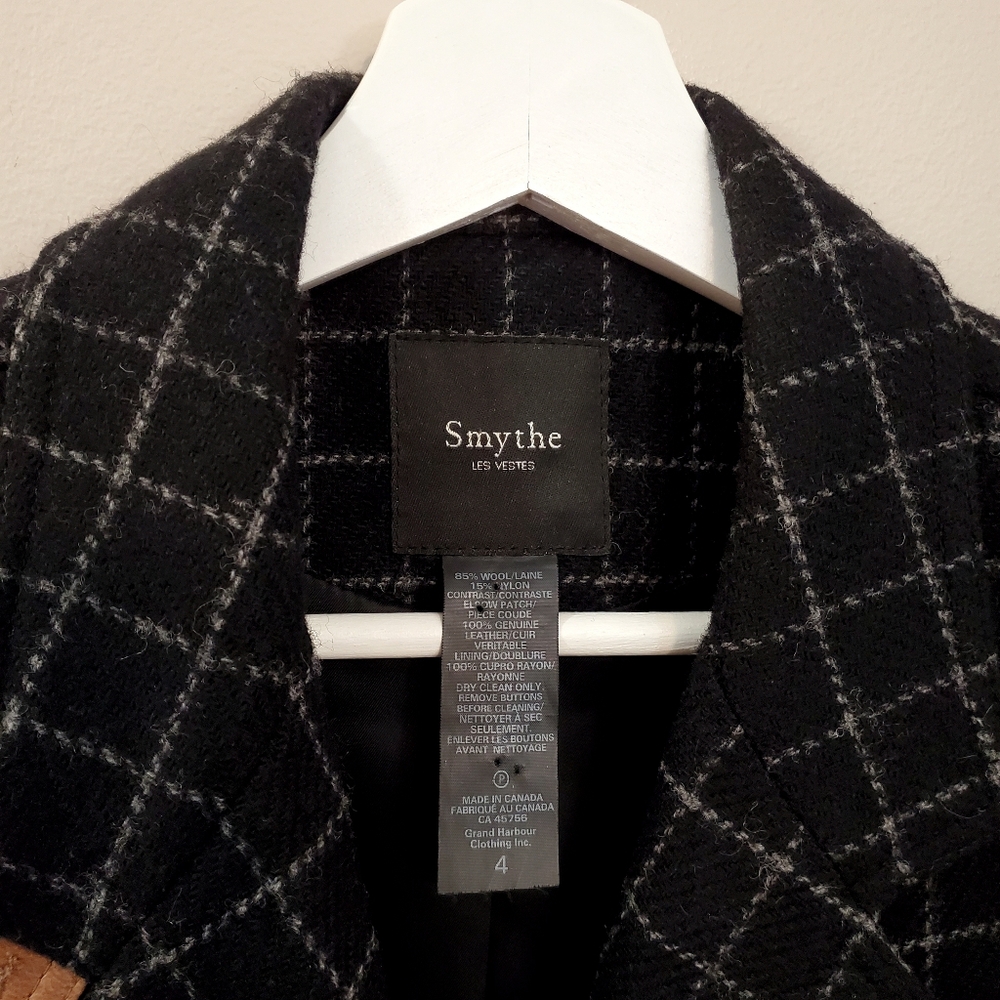 Smythe - Riding Jacket Wool Windowpane Pattern w/ Leather Elbow Patches - Size 4 - Picture 4 of 11